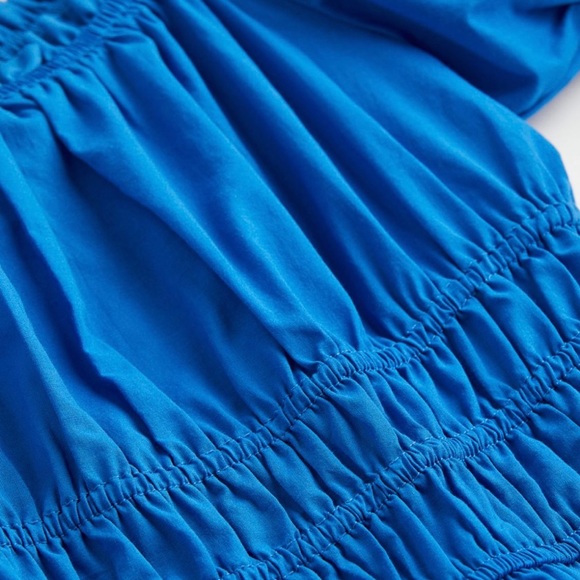 H&M Blue Cotton Off Shoulder Puff Sleeve Ruffle Dress Large - Picture 2 of 2